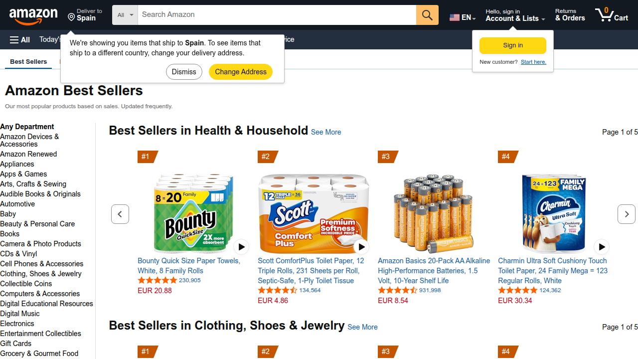 A screenshot of Amazon's Best Sellers page, a valuable tool for identifying popular and trending products for affiliate promotion.