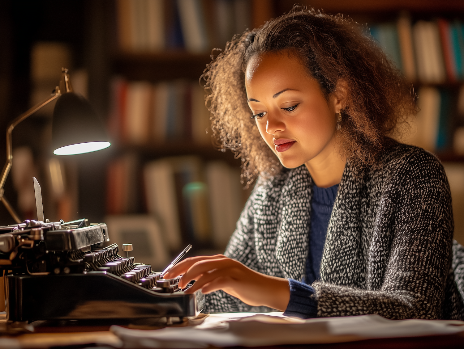 A person actively engaged in creating compelling blog content, possibly writing, reviewing a product, or outlining an article to build trust and authority.