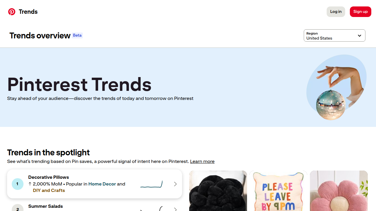A screenshot of the Pinterest Trends page, illustrating how marketers can discover popular and trending topics for keyword research.