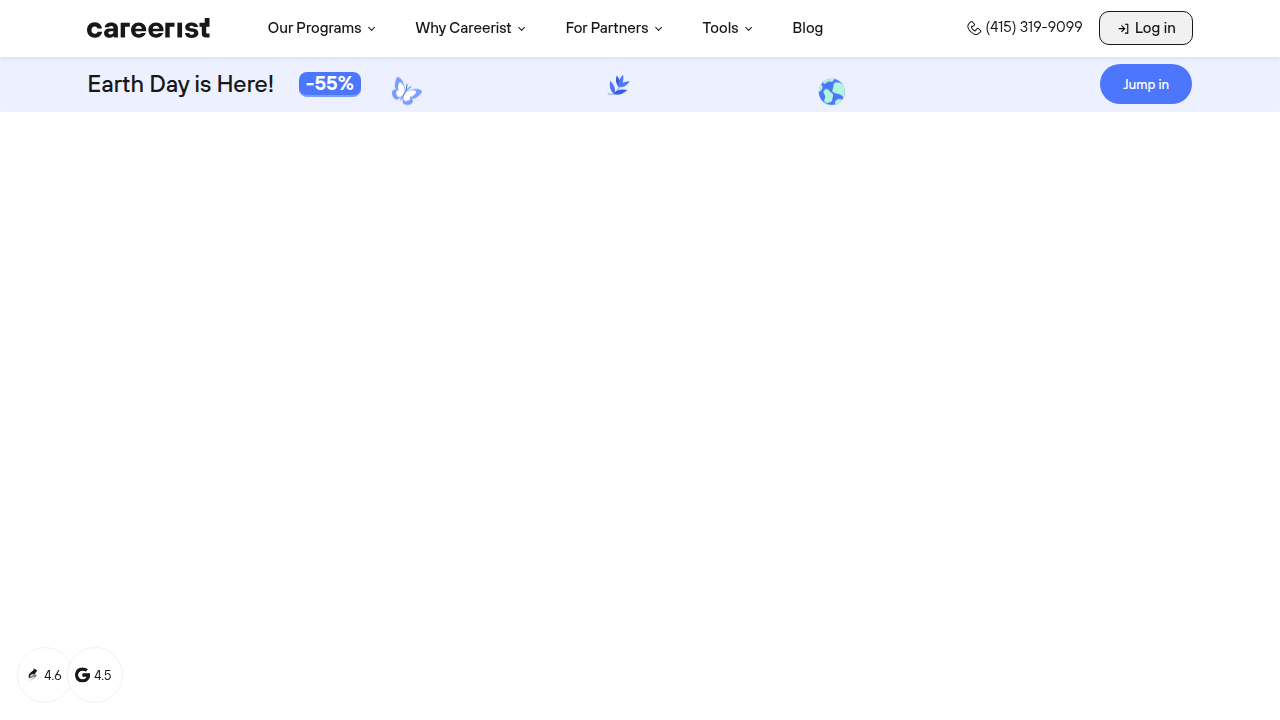 The homepage for Careerist, offering training in tech roles that can enhance digital content creation skills.