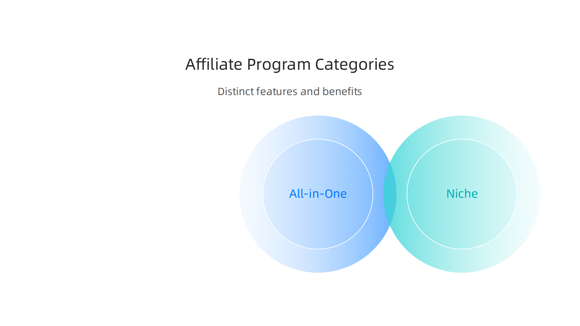 An infographic comparing the distinct features and benefits of All-in-One, Niche, and In-House affiliate networks.