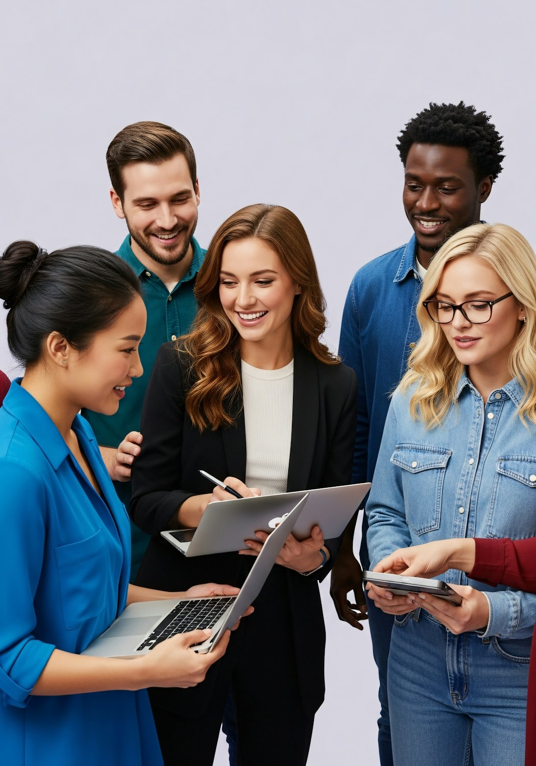 A diverse group of professionals from different regions collaborating, symbolizing the geographic expansion of affiliate marketing.