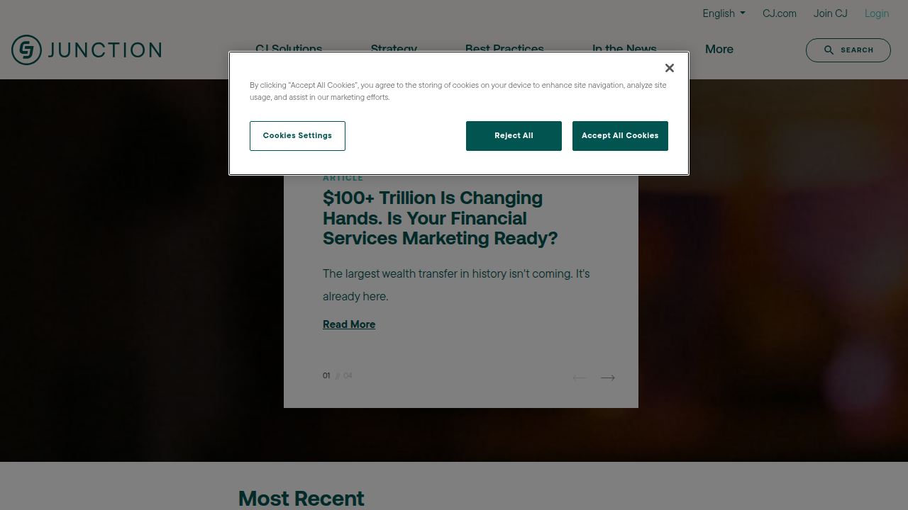 The official landing page for CJ, showcasing its role as a leading affiliate marketing platform connecting brands and publishers.