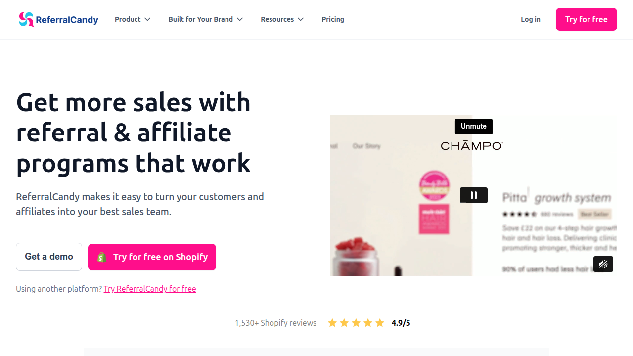 The homepage of ReferralCandy, a platform that provides insights on FTC affiliate disclosure, supporting the article's emphasis on transparency.