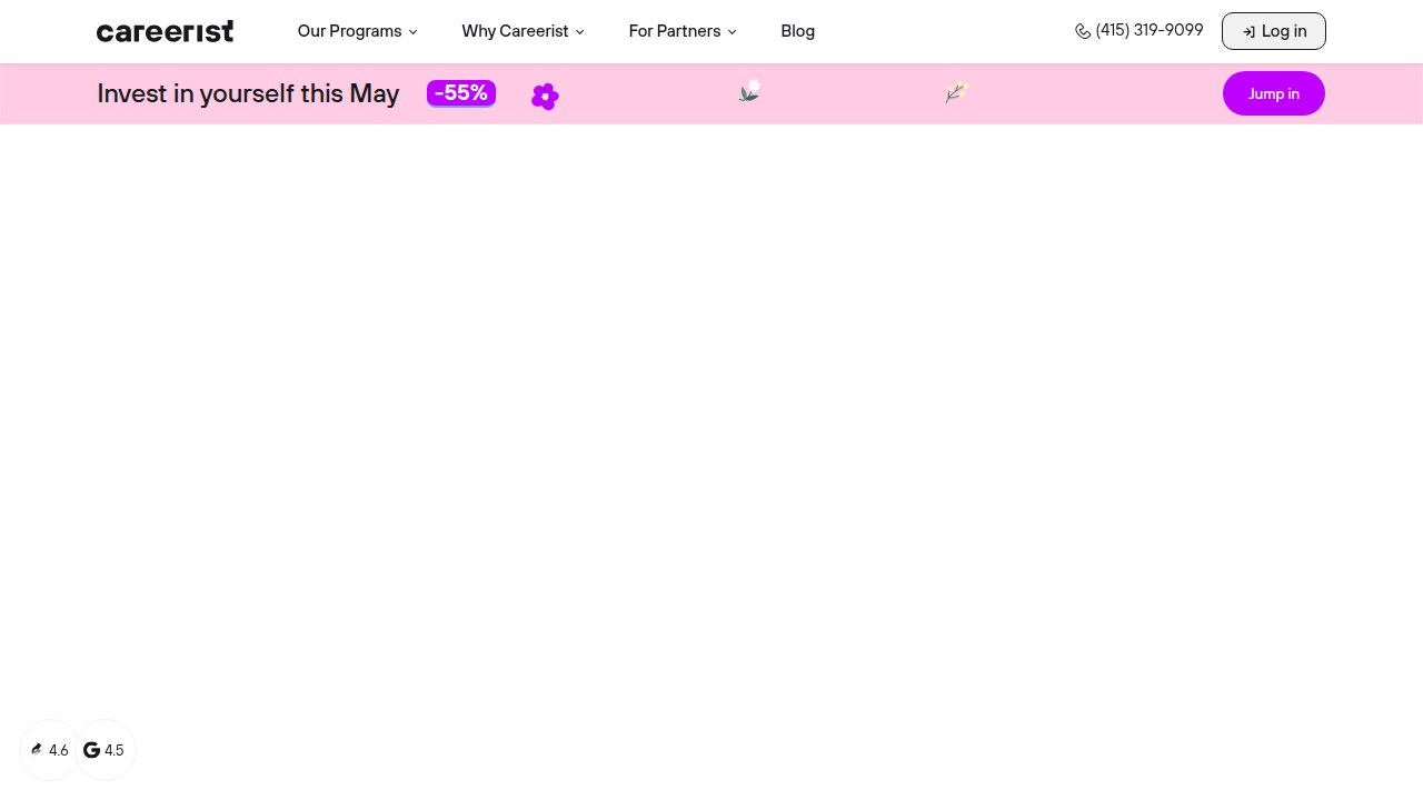 A screenshot of the Careerist homepage, a platform offering digital marketing training and career coaching to boost affiliate income skills.