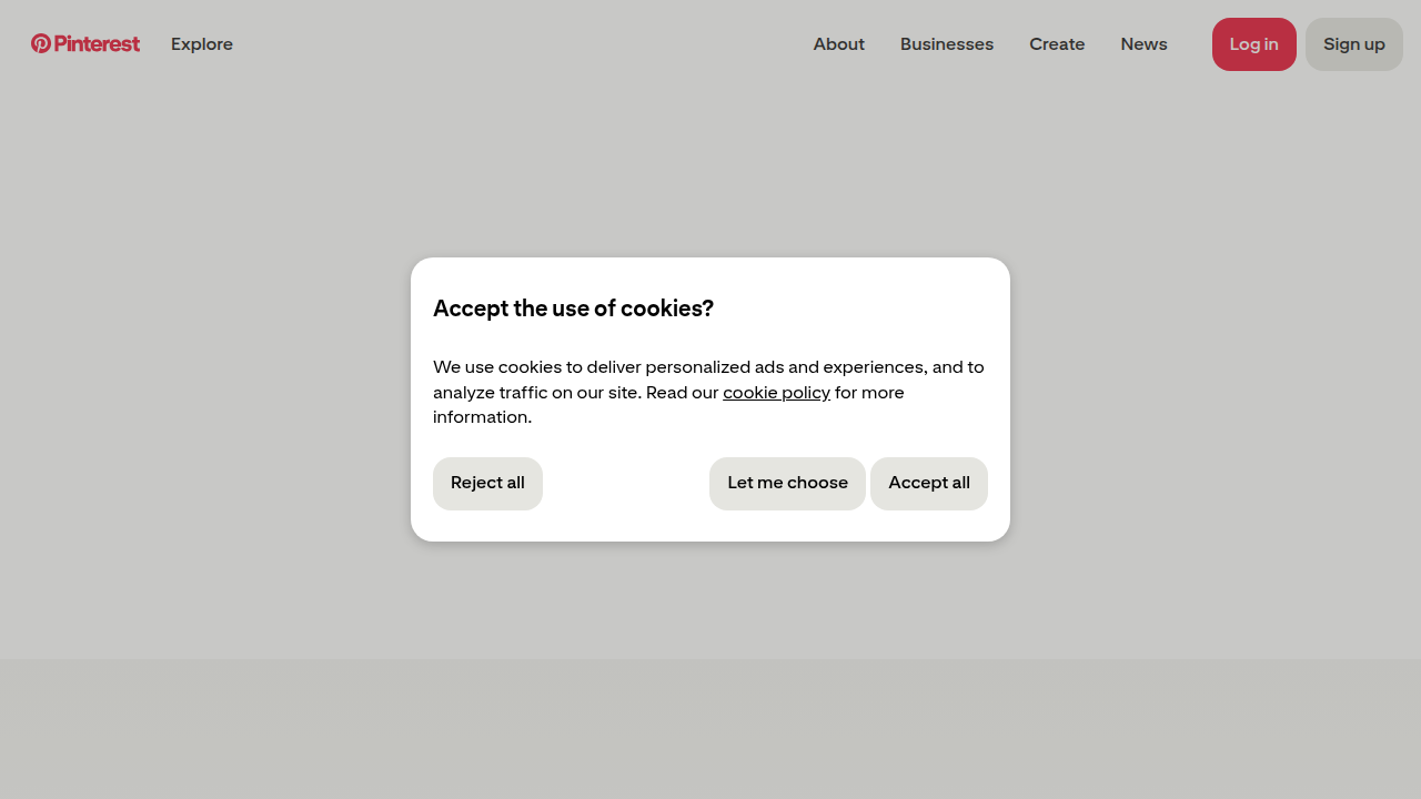 The official Pinterest homepage, showcasing its visual discovery interface and diverse content categories.