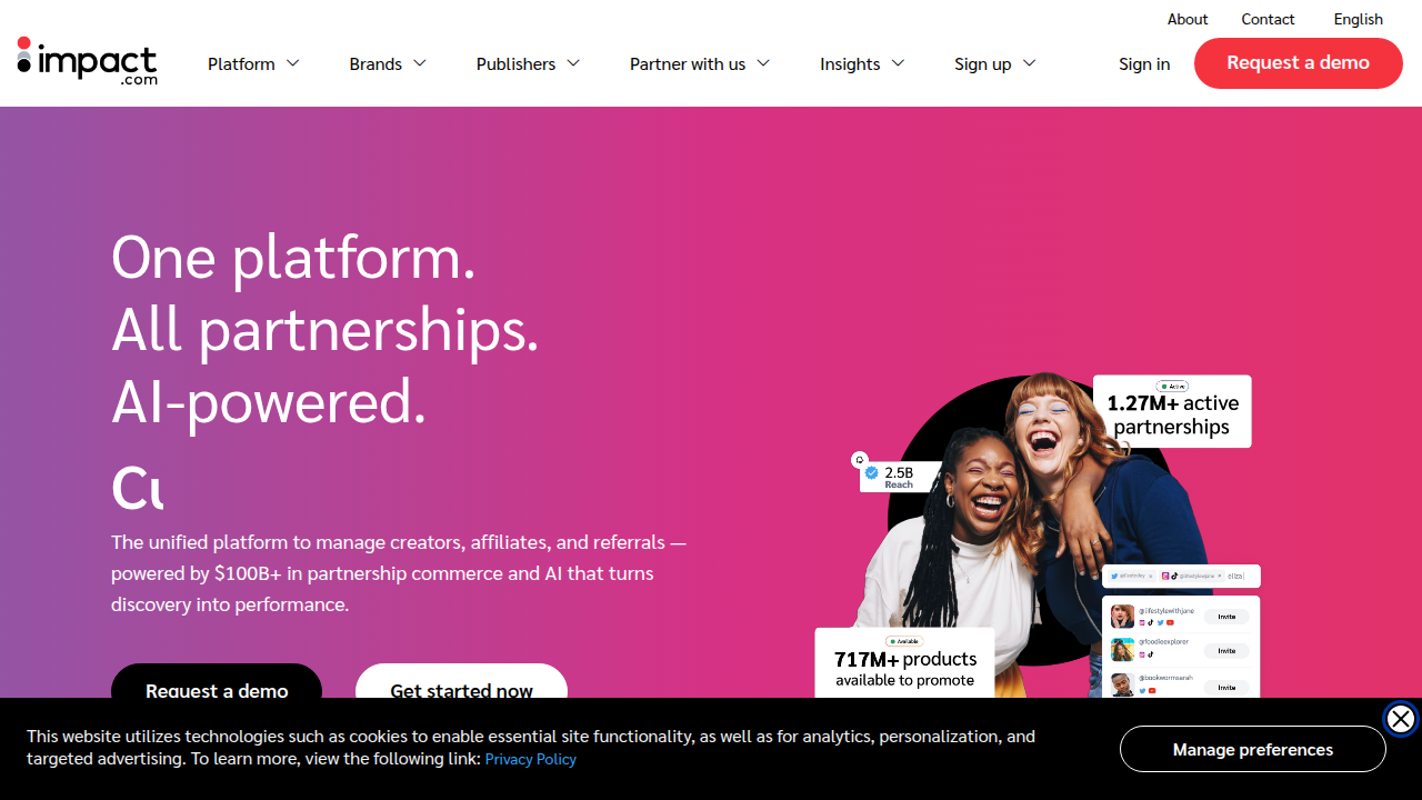 Discover Impact's AI-powered partnership automation platform, designed to streamline affiliate management and detect fraud.