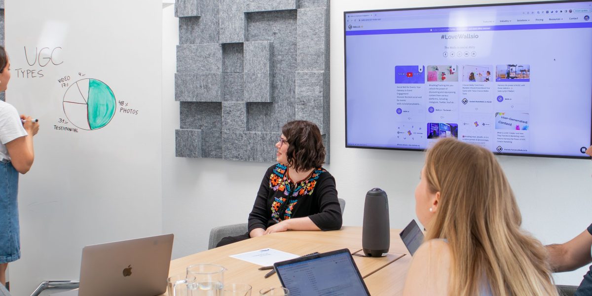 A team actively brainstorming and collaborating on creative content ideas.