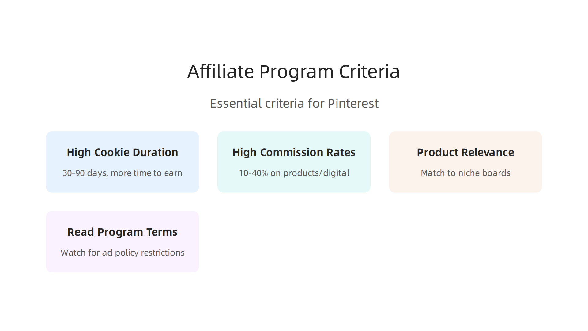 Essential criteria for selecting affiliate programs that perform well on Pinterest.