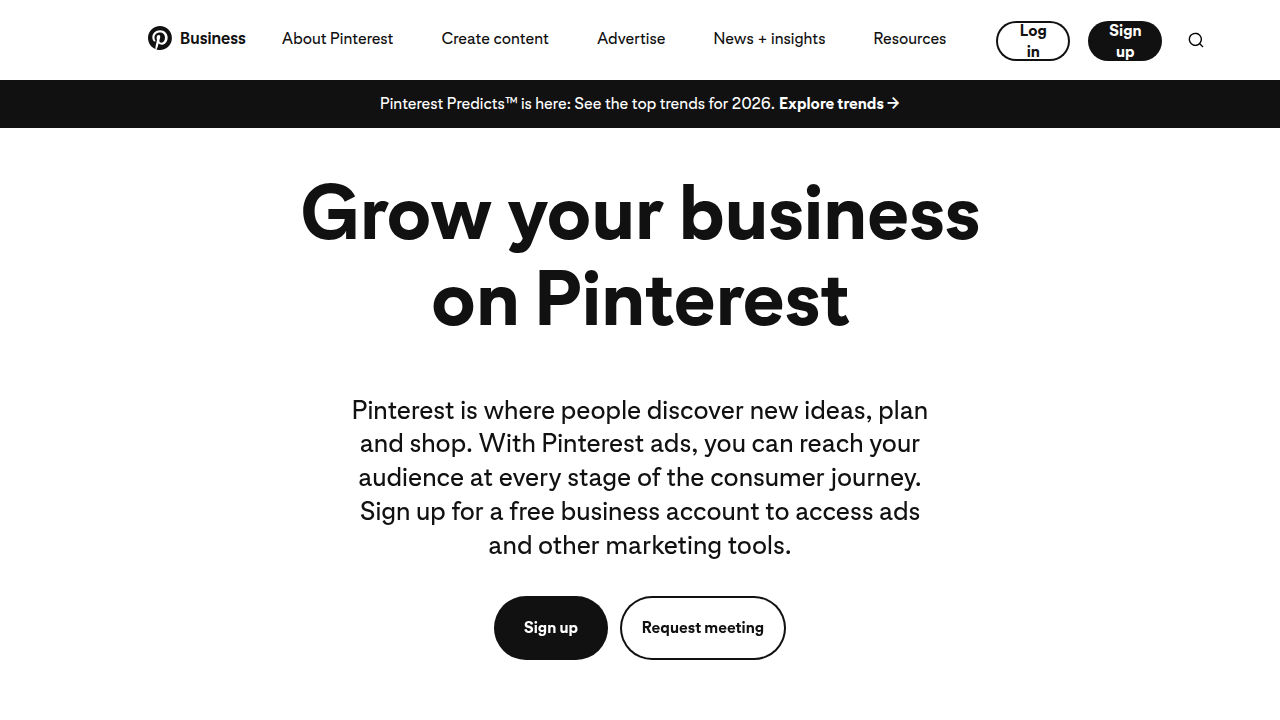 The Pinterest Business account interface for setting up or converting a profile.