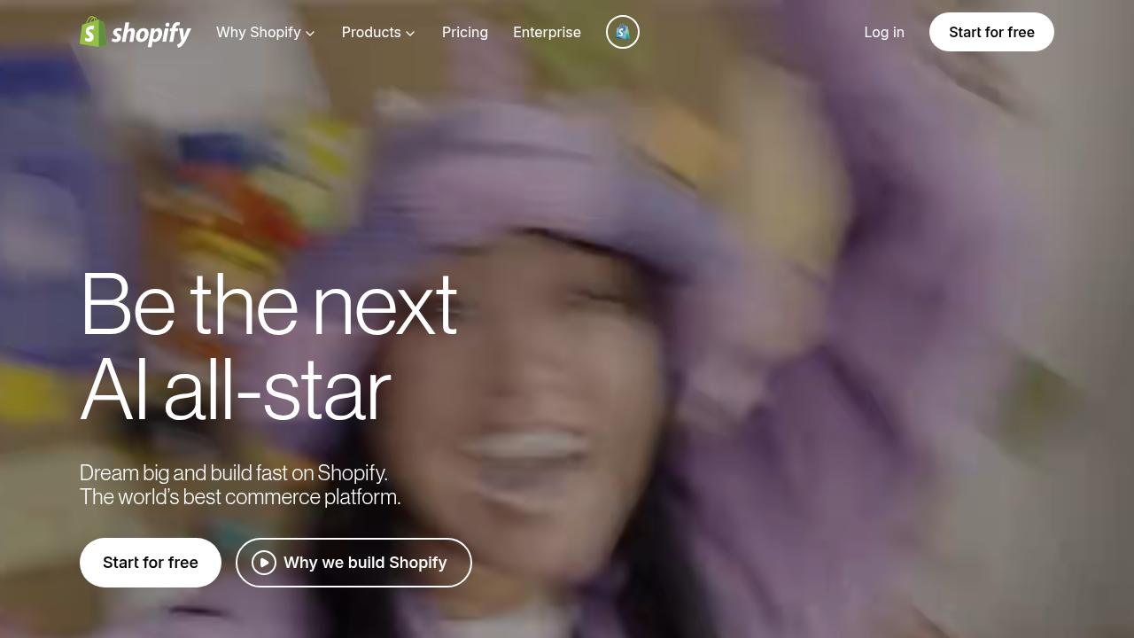 The homepage of Shopify, a leading e-commerce platform and affiliate program provider.