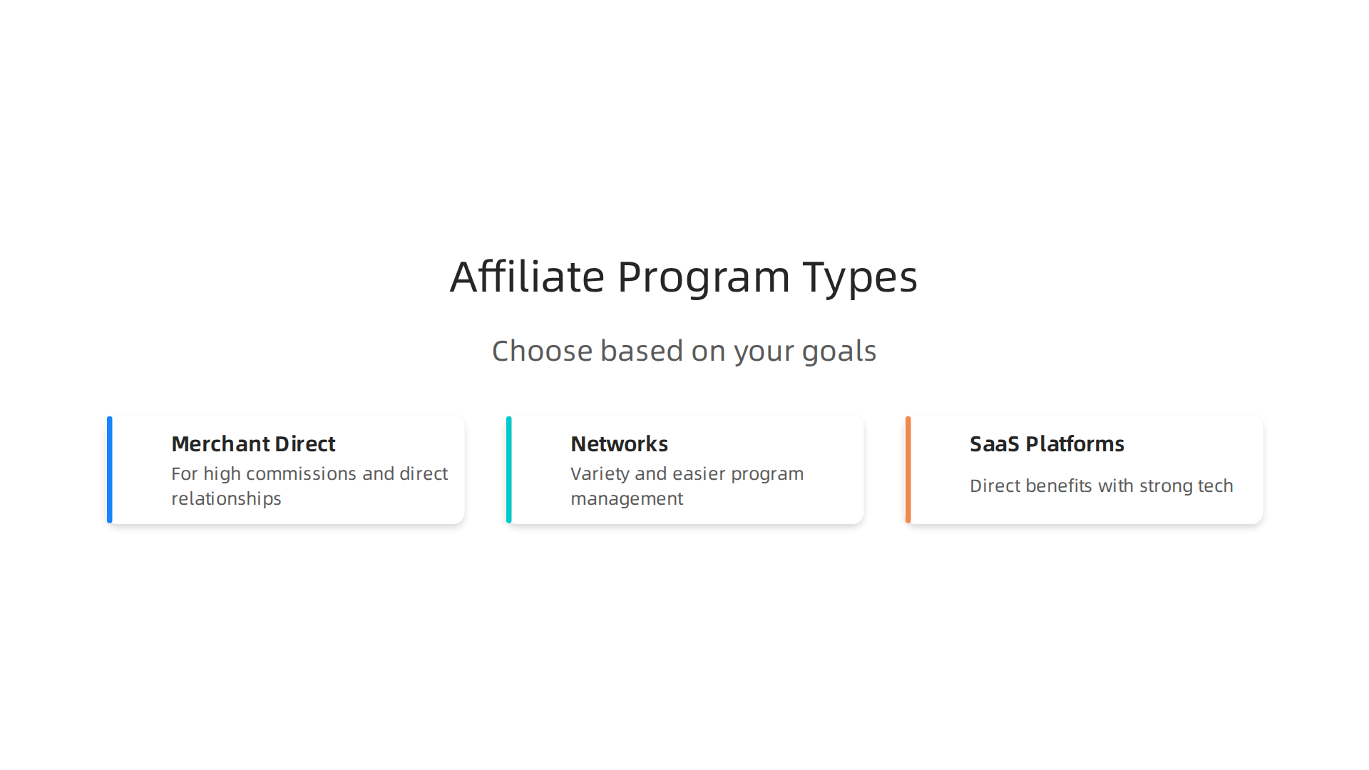 A comparison of different affiliate program models, highlighting their suitability for various affiliate goals.