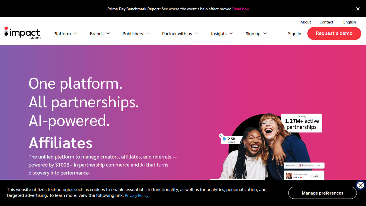 Impact.com offers comprehensive partnership management and affiliate tracking solutions for businesses.