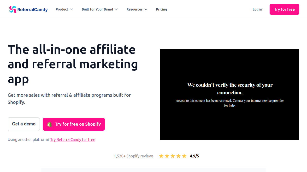 ReferralCandy's website, an example of a platform offering affiliate and referral program solutions.